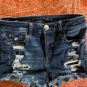 American Eagle Outfitters Dark Indigo Distressed Denim Shorts